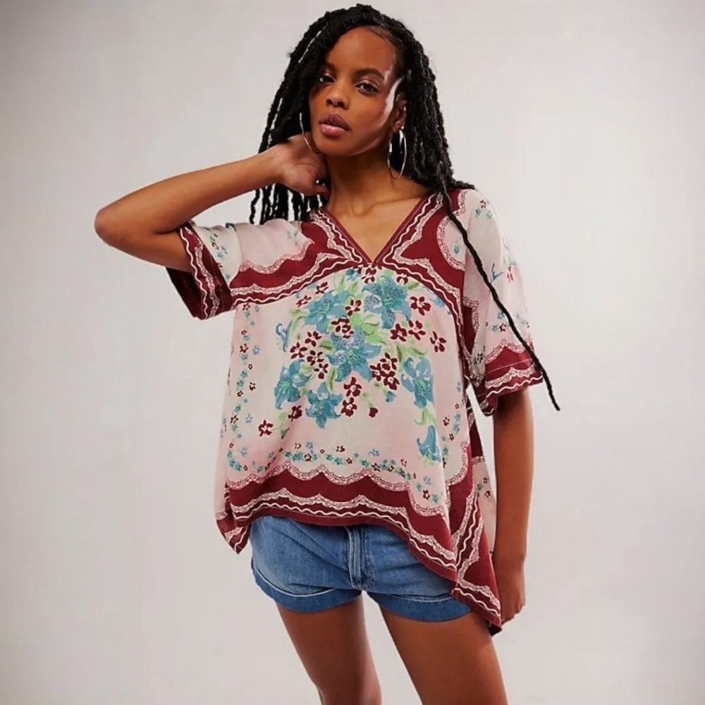 We The Free Boho Chic Washed In Flowers Top, Ivory Combo, XS, NWOT